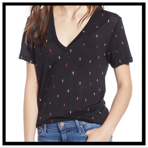 [rails] Cara V-Neck Slub Tee with Cactus - Picture 1 of 1